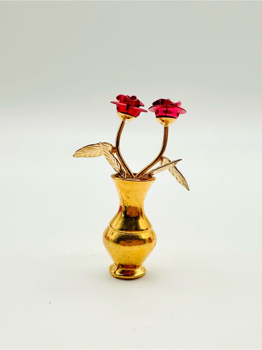 Vintage Brass Miniature Roses in Vase NIB